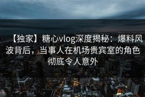 【独家】糖心vlog深度揭秘：爆料风波背后，当事人在机场贵宾室的角色彻底令人意外