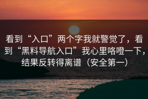 看到“入口”两个字我就警觉了，看到“黑料导航入口”我心里咯噔一下，结果反转得离谱（安全第一）