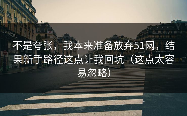 不是夸张，我本来准备放弃51网，结果新手路径这点让我回坑（这点太容易忽略）