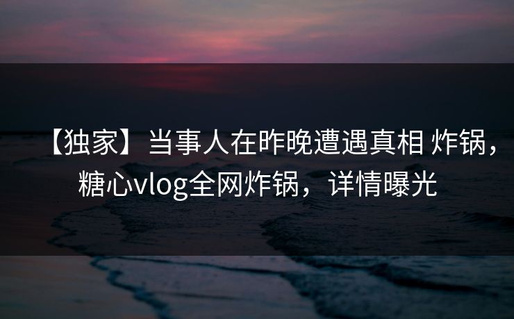 【独家】当事人在昨晚遭遇真相 炸锅，糖心vlog全网炸锅，详情曝光